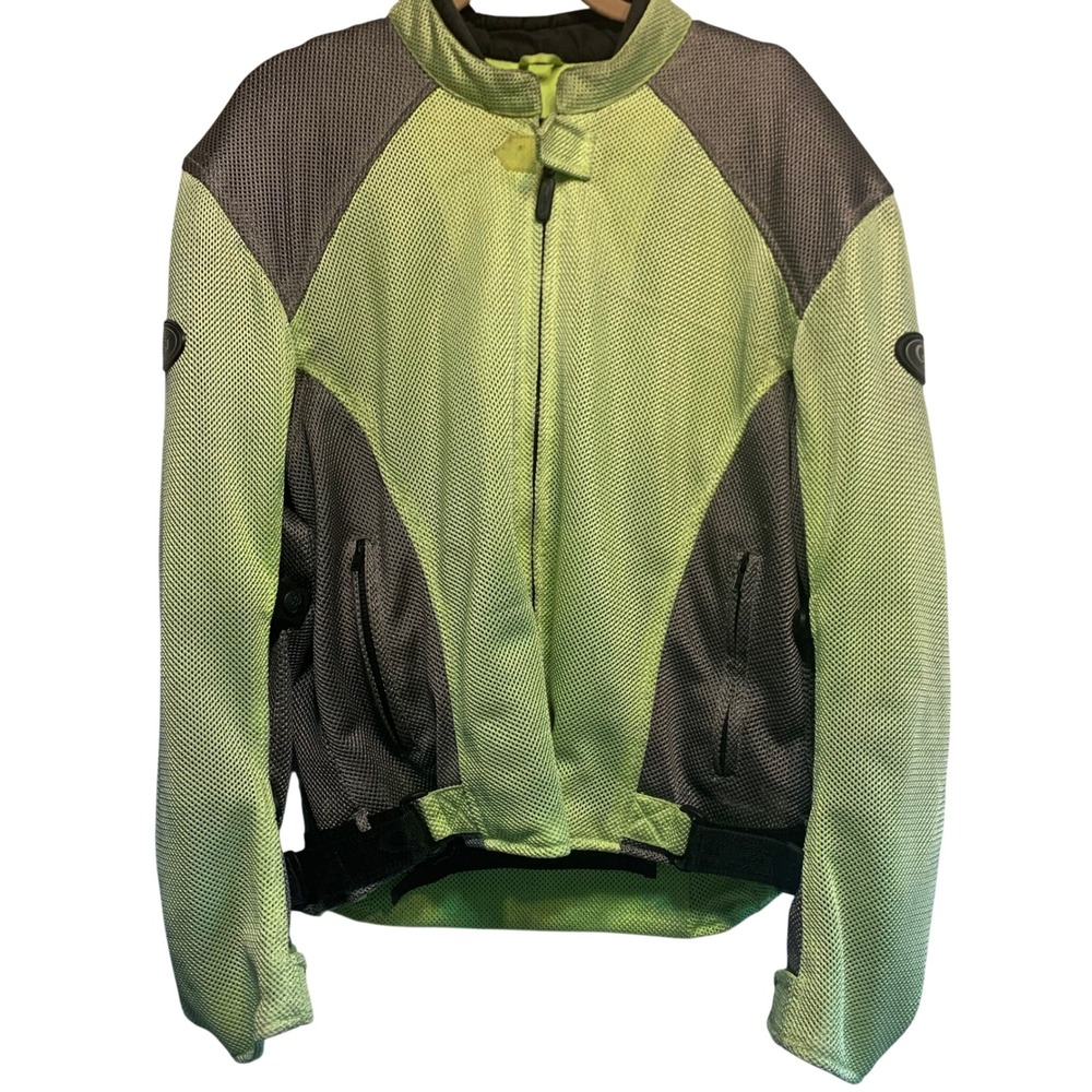 OSI Motorcycle Jacket XL Mesh Padded High Vis Green Charcoal Grey Riding Gear